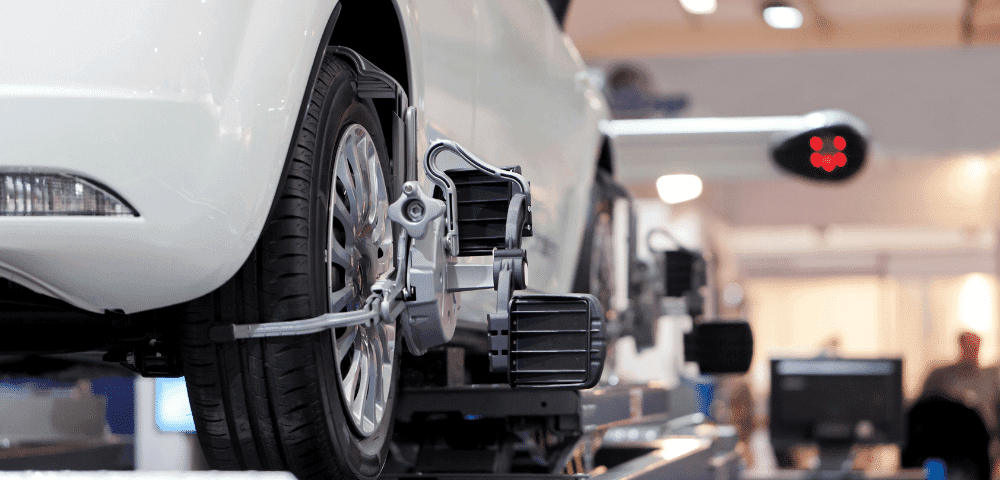 Tire on top of an alignment machine