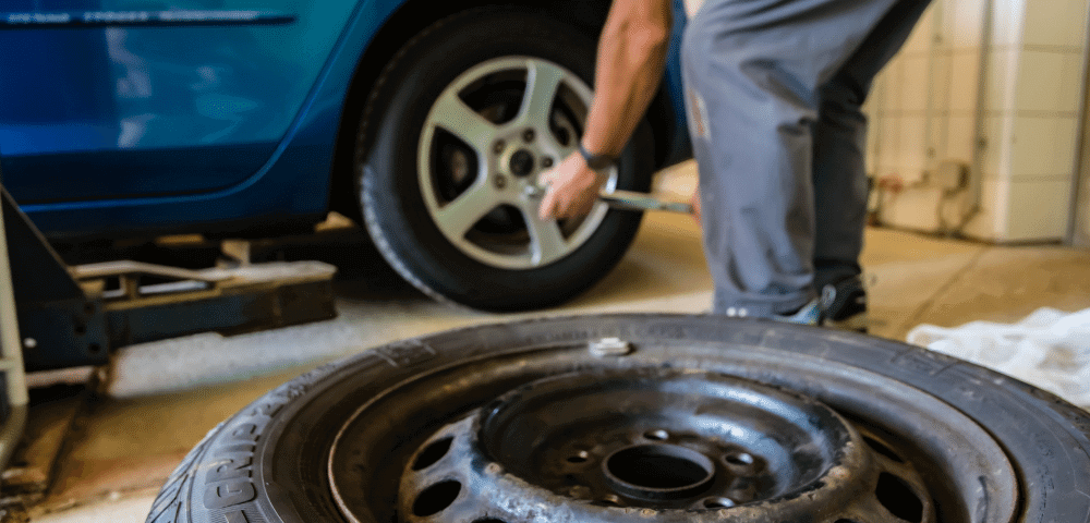 Tire being changed
