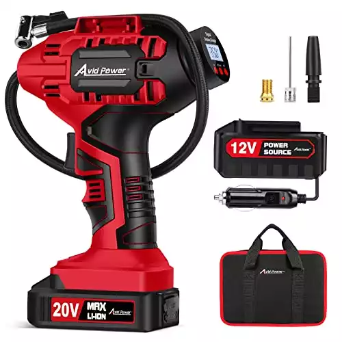 20V Cordless Car Tire Pump with Rechargeable Li-ion Battery